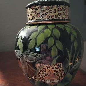 Leopard Jungle Art Ginger Jar By Fenton